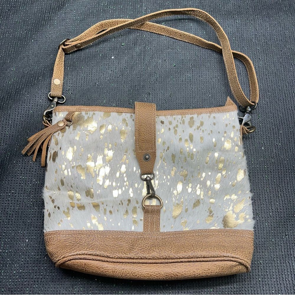 Myra Bag Tan and Gold Accent Shoulder Bag